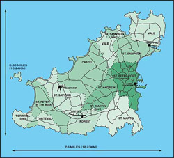 Mapa administracyjna Guernsey.
