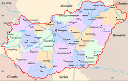Internetowa mapa administracyjna Węgier.