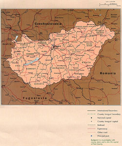 Szczegółowa mapa polityczna i administracyjna Węgier.