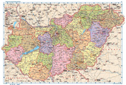 Duża mapa polityczna i administracyjna Węgier z zaznzczeniem wszystkich miast, wsi, dróg, autostrad i lotnisk.