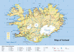 Szczegółowa mapa drogowa i fizyczna Islandii.