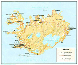 Mapa polityczna Islandii z reliefem.