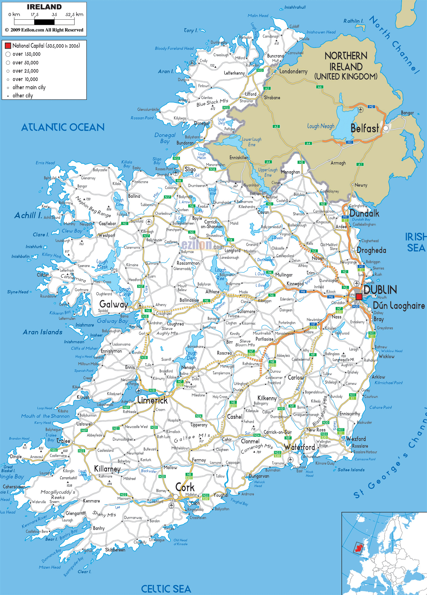 Mapy Irlandii Szczeg owa Mapa Irlandii W J zyku Angielskim Mapa 