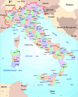 Mapa administracyjna i polityczna Włoch.