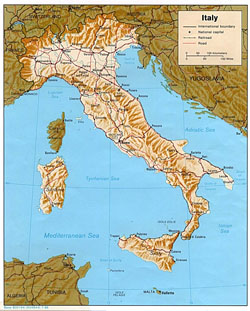 Mapa polityczna Włoch z reliefem.