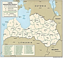 Mapa administracyjna Łotwy.