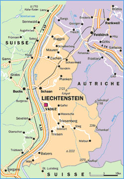 Mała mapa polityczna Liechtensteinu.