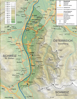 Mapa topograficzna Liechtensteinu.