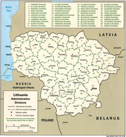 Mapa administracyjna Litwy.