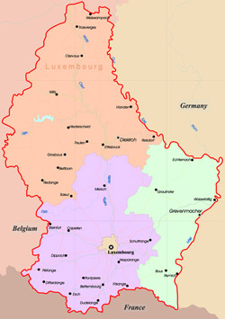 Mapa administracyjna Luksemburga.