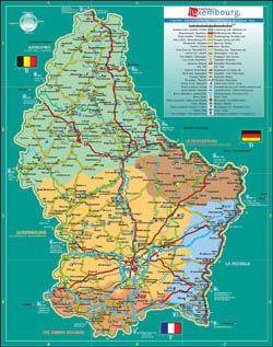Mapa turystyczna Luksemburga.