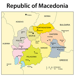 Mała mapa administracyjna Macedonii.