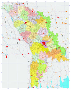Duża mapa szczegółowa administracyjna Mołdawii ze wszystkimi drogami, miastami, wsiami i lotniskami.
