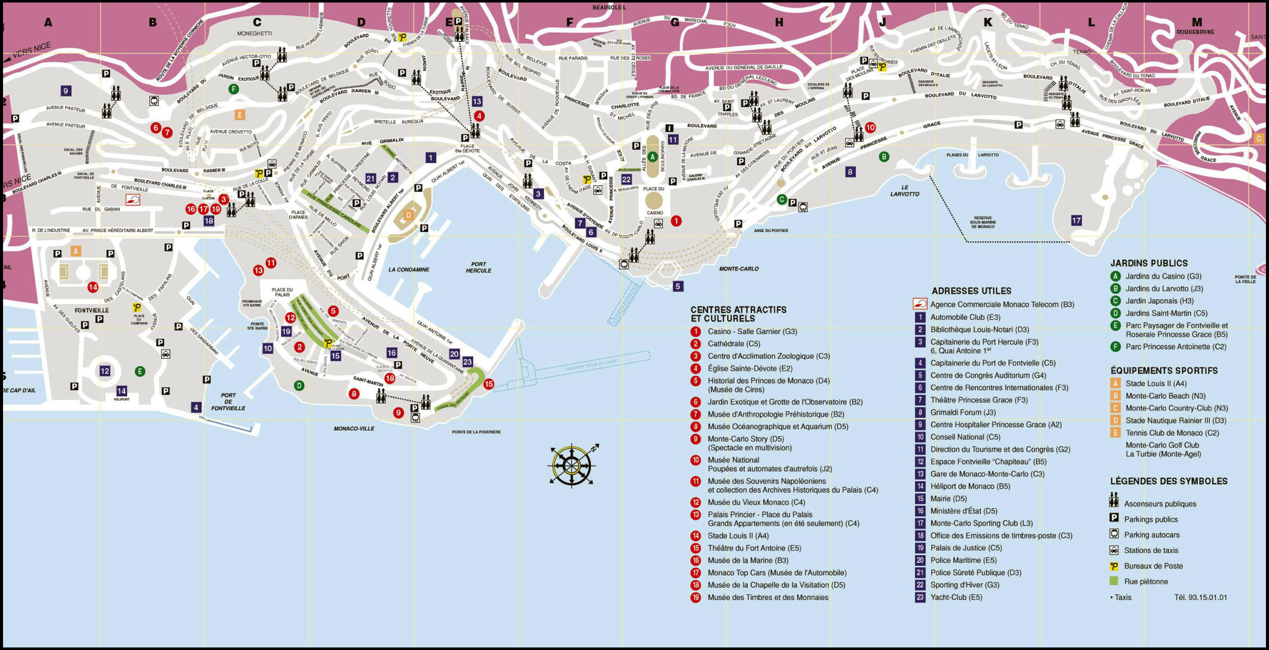 Mapa turystyczna Monako.