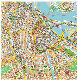 Szczegółowa mapa centralnej części miasta Amsterdam.