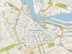Szczegółowa mapa drogowa centrum miasta Amsterdam.