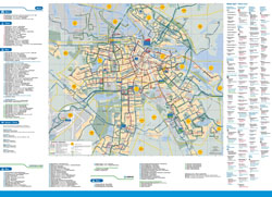 Duża mapa szczegółowa transportu publicznego Amsterdamu.