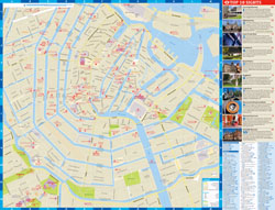 Duża szczegółowa mapa najpopularniejszych atrakcji turystycznych centralnej części miasta Amsterdam.