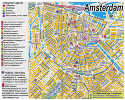 Duża szczegółowa mapa turystyczna centralnej części miasta Amsterdam.