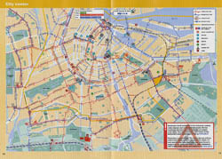 Duża szczegółowa mapa tramwajowych tras i metra centralnej części Amsterdamu.