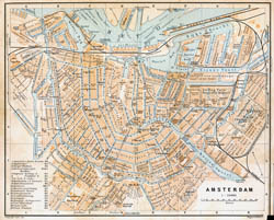 Duża stara mapa drogowa miasta Amsterdam.