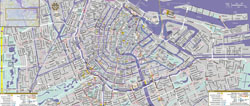 Dużego formatu mapa atrakcji turystycznych centralnej części miasta Amsterdam.