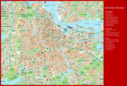Duża mapa głównych atrakcji turystycznych Amsterdamu