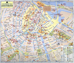 Duża mapa turystyczna centralnej części miasta Amsterdam.