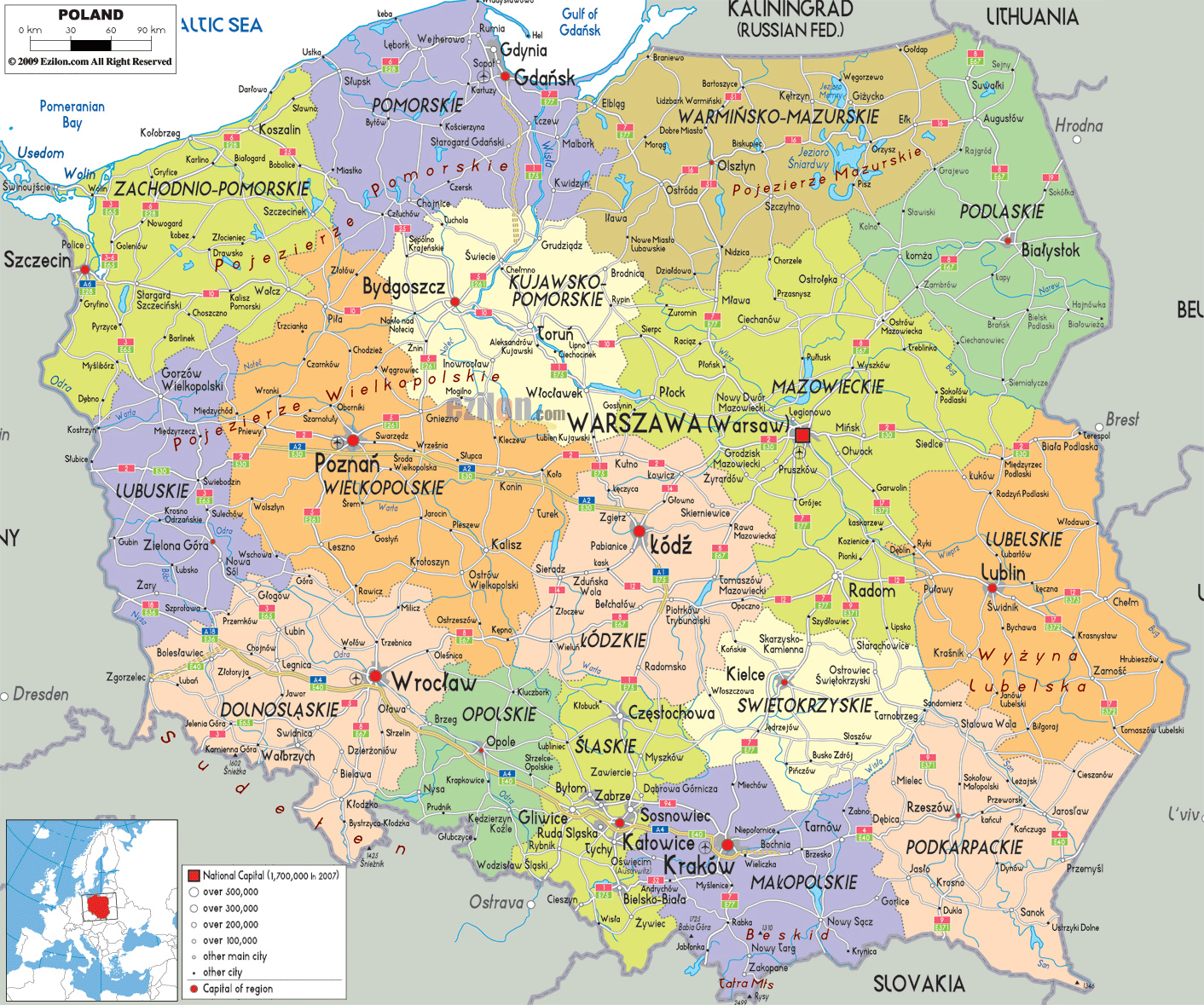 Mapy Polski Szczeg owa Mapa Polski W J zyku Angielskim Mapa 