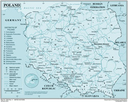 Szczegółowa mapa polityczna Polski z drogami, kolejami, miastami i lotniskami.