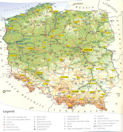Szczegółowa mapa turystyczna Polski.