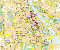 Szczegółowa mapa centralnej części miasta Warszawy.