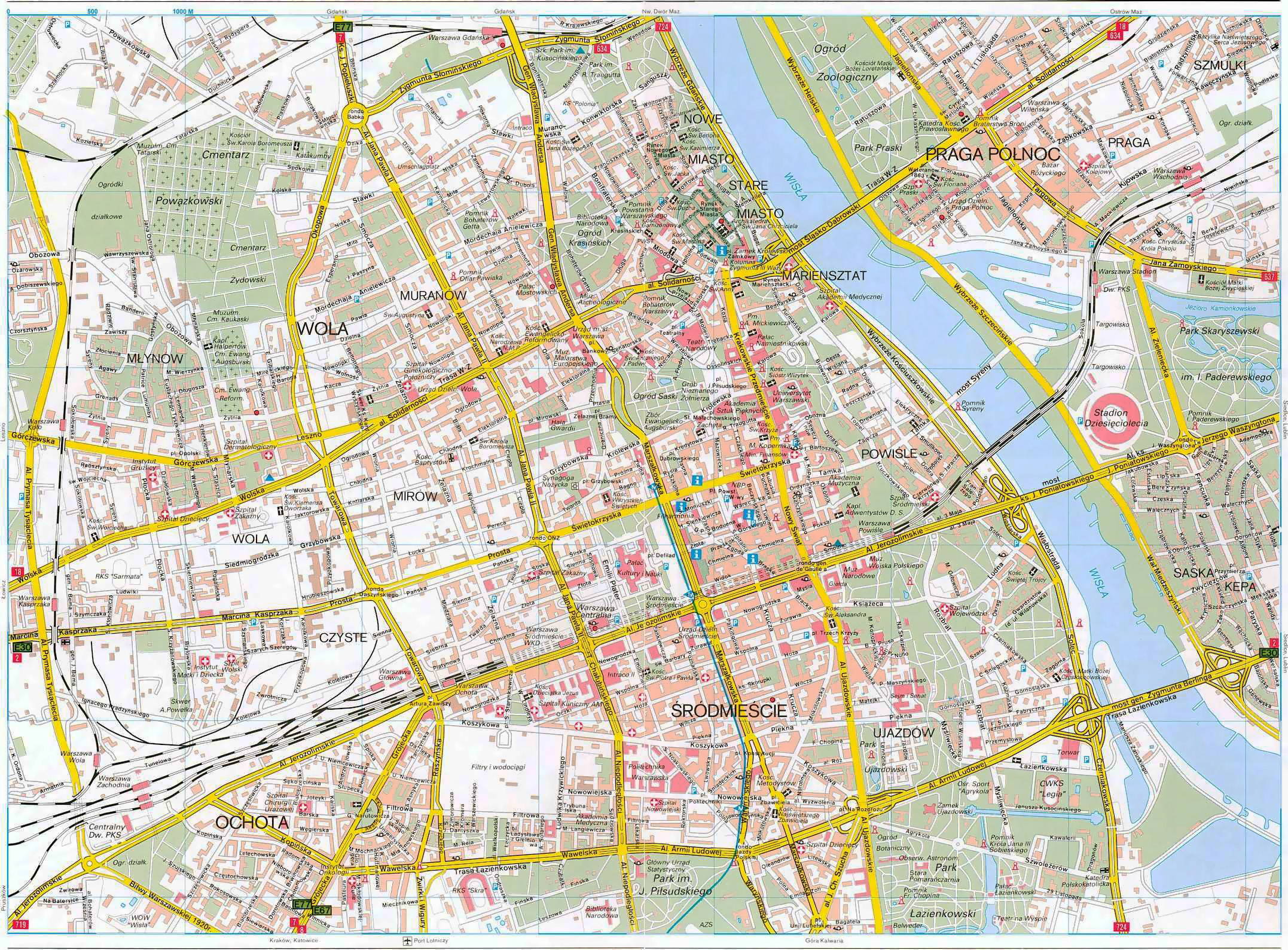 Mapy Warszawy Szczegółowa Mapa Warszawy W Języku Angielskim Mapy