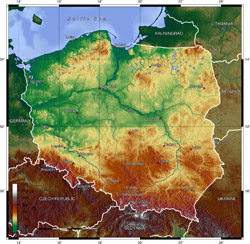Topograficzna mapa Polski.
