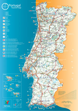 Duża mapa turystyczna Portugalii.