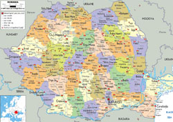 Szczegółowa mapa polityczna i administracyjna Rumunii z zaznaczeniem wszystkich dróg, miast i lotnisk.