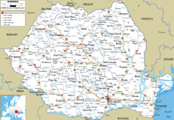 Szczegółowa mapa drogowa Rumunii z zaznaczeniem wszystkich miast i lotnisk.