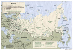 Szczegółowa mapa polityczna i administracyjna Rosji z zaznaczeniem dużych miast.