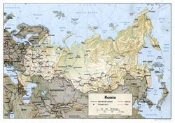 Szczegółowa mapa polityczna Rosji z reliefem.