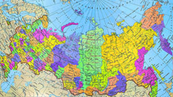 Mapa polityczna i administracyjna Rosji z miastami.