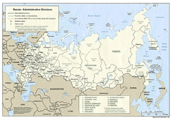 Mapa polityczna i administracyjna Rosji z zaznaczeniem głównych miast.