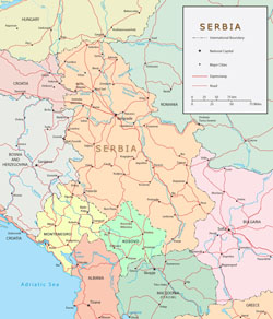 Mapa polityczna Serbii.