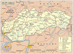 Duża mapa polityczna i administracyjna Słowacji z zaznaczeniem wszystkich dróg, miast i lotnisk.