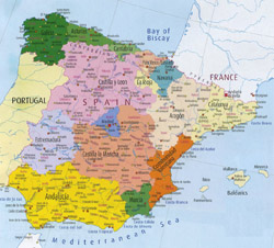 Mapa administracyjna Hiszpanii.