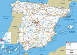 Szczegółowa mapa drogowa Hiszpanii z wszystkimi miastami i lotniskami.