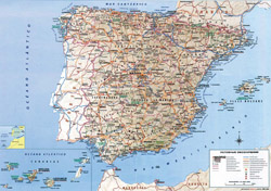 Mapa drogowa Hiszpanii z reliefem.