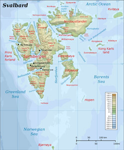 Szczegółowa mapa fizyczna Svalbardu.