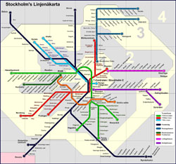 Szczegółowa mapa metra Sztokholmu.