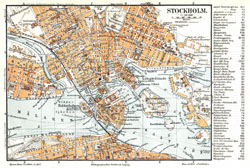 Duża szczegółowa stara mapa centrum Sztokholmu.