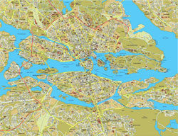 Duża szczegółowa mapa samochodowa Sztokholmu z budynkami.